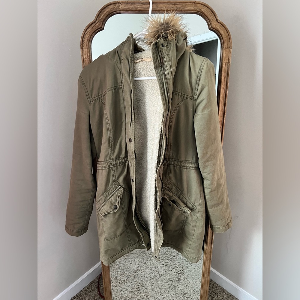 Olive Green Hollister Coat with fur hood